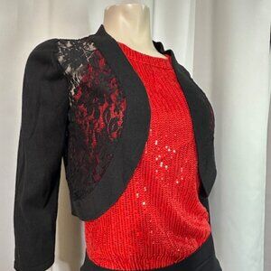 Women's Black Floral Lace Long Sleeve Bolero Open Cardigan Sweater Shrug Size M